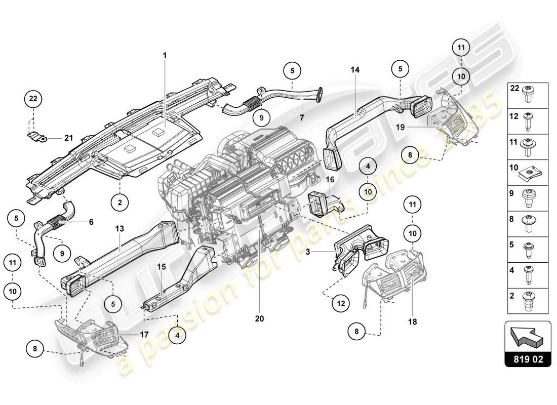 lamborghini lp720-4 coupe 50 (2014) diagrama de piezas del canal de guía de aire
