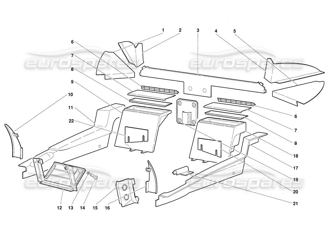 lamborghini diablo (1991) diagrama de piezas de moldura del compartimiento de pasajeros