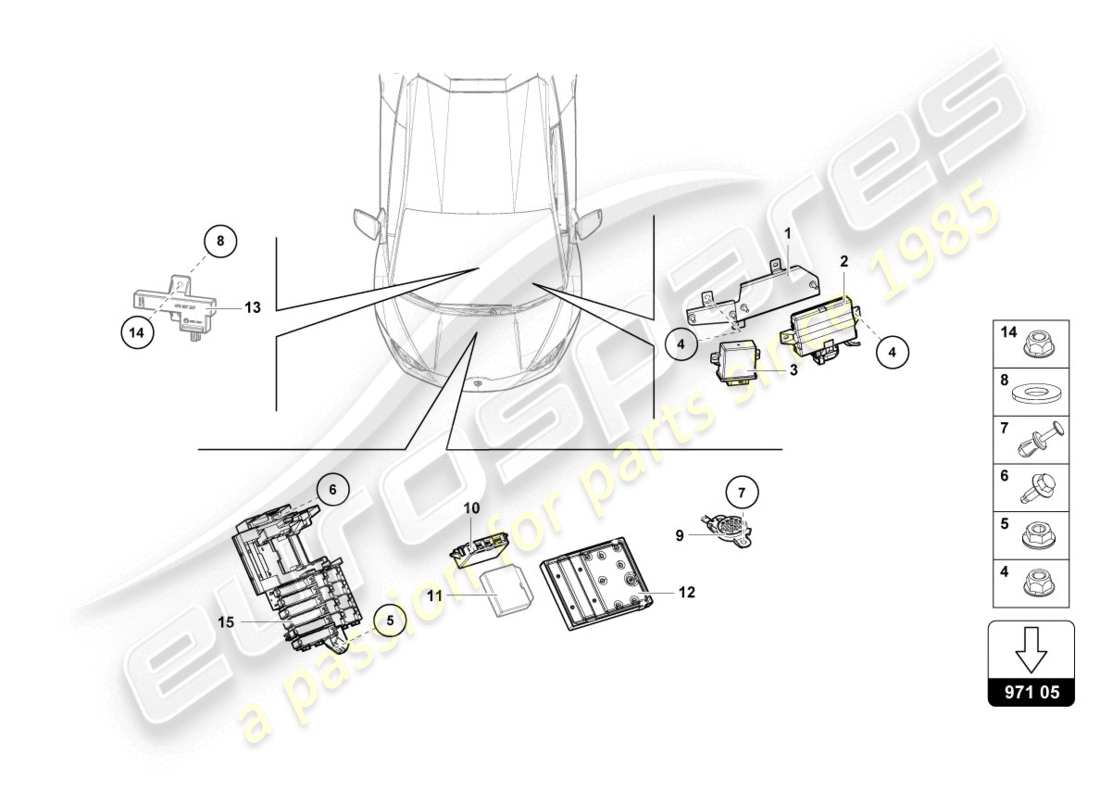 lamborghini evo spyder (2020) unidad de control diagrama de piezas
