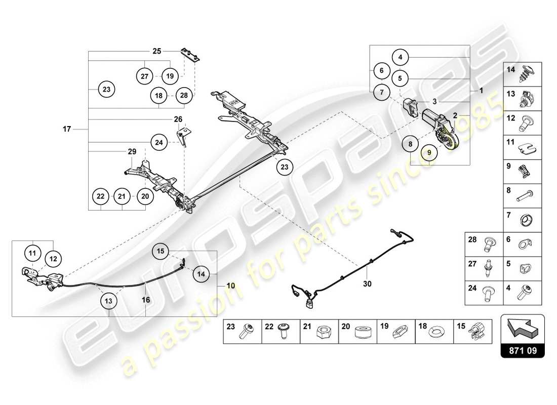 lamborghini 2020 (evo spyder) diagrama de piezas del motor de techo corredizo