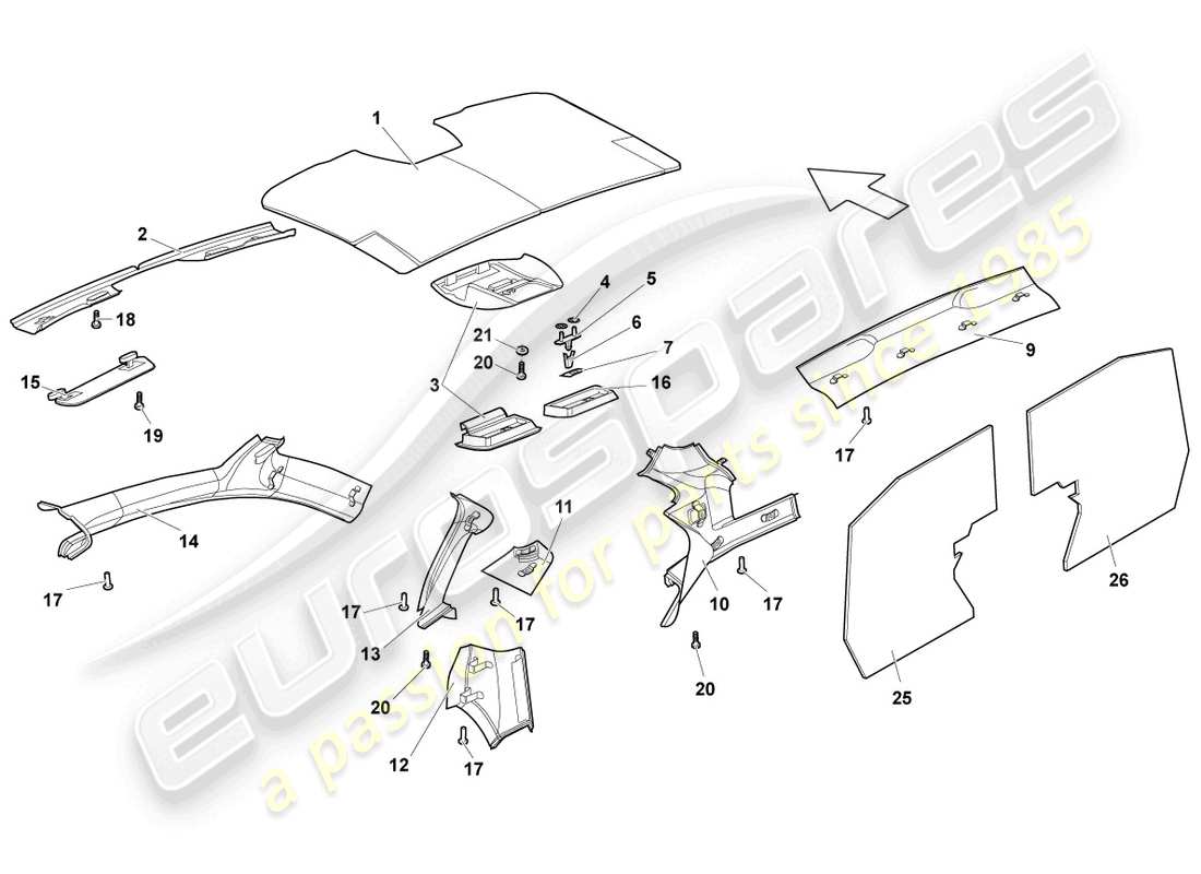 lamborghini murcielago coupe (2006) absorbentes de sonido diagrama de piezas