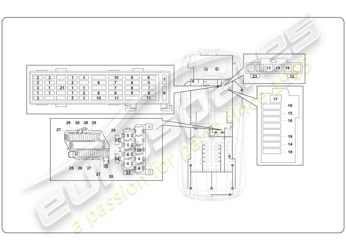lamborghini super trofeo (2009-2014) sistema eléctrico diagrama de piezas