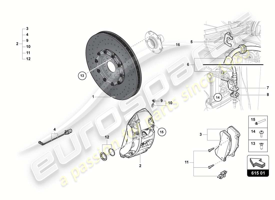 lamborghini centenario roadster (2017) diagrama de piezas del disco de freno delantero
