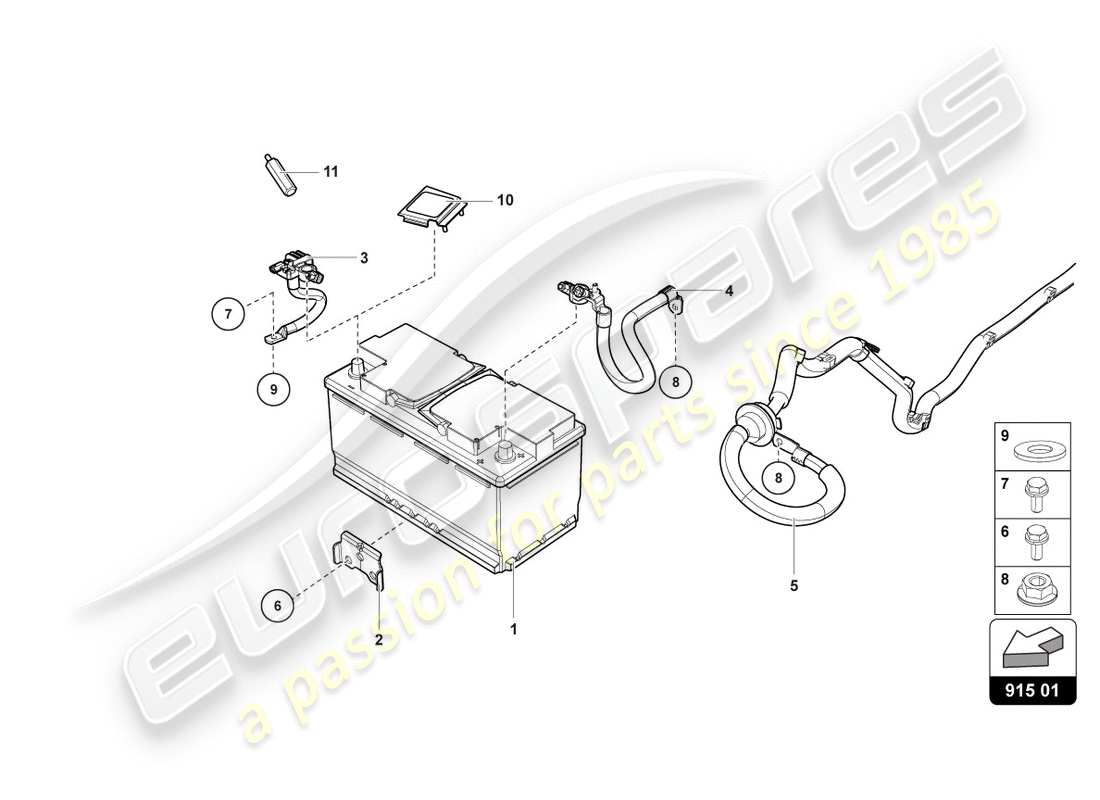lamborghini lp580-2 spyder (2019) diagrama de piezas de la batería