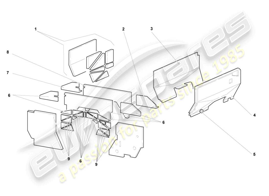 lamborghini murcielago coupe (2006) diagrama de piezas del escudo térmico