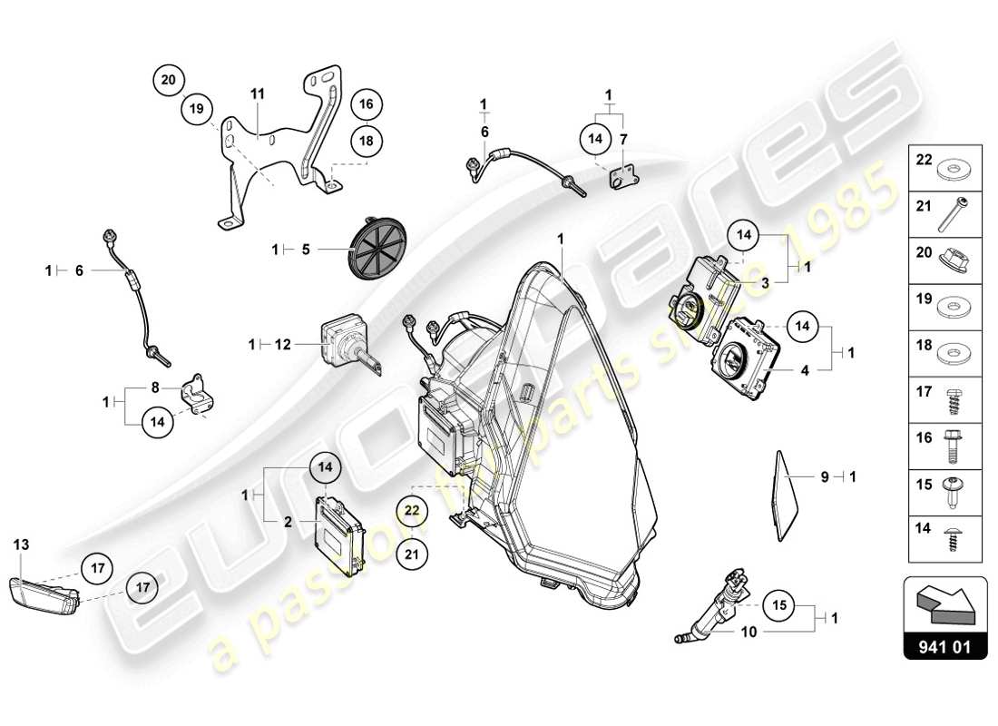lamborghini lp720-4 coupe 50 (2014) diagrama de piezas de faros