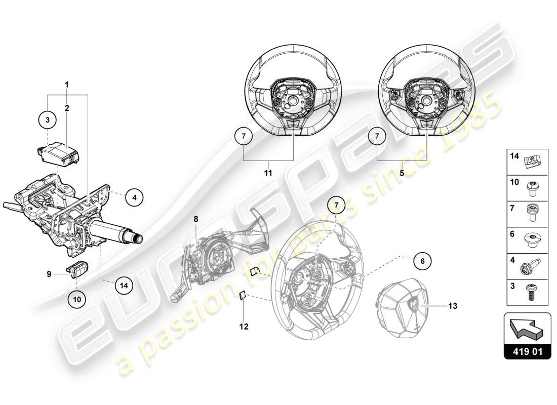 lamborghini 2014 (lp720-4 coupe 50) diagrama de piezas del sistema de dirección
