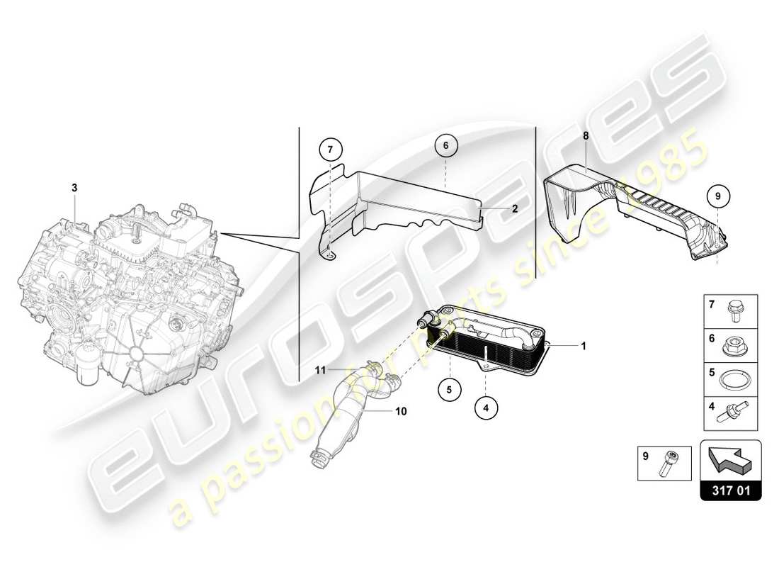 lamborghini 2020 (evo spyder 2wd) diagrama de piezas del enfriador de aceite de engranajes