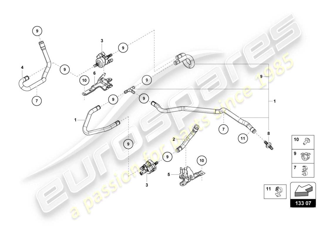 lamborghini evo coupe (2020) sistema de vacío diagrama de piezas