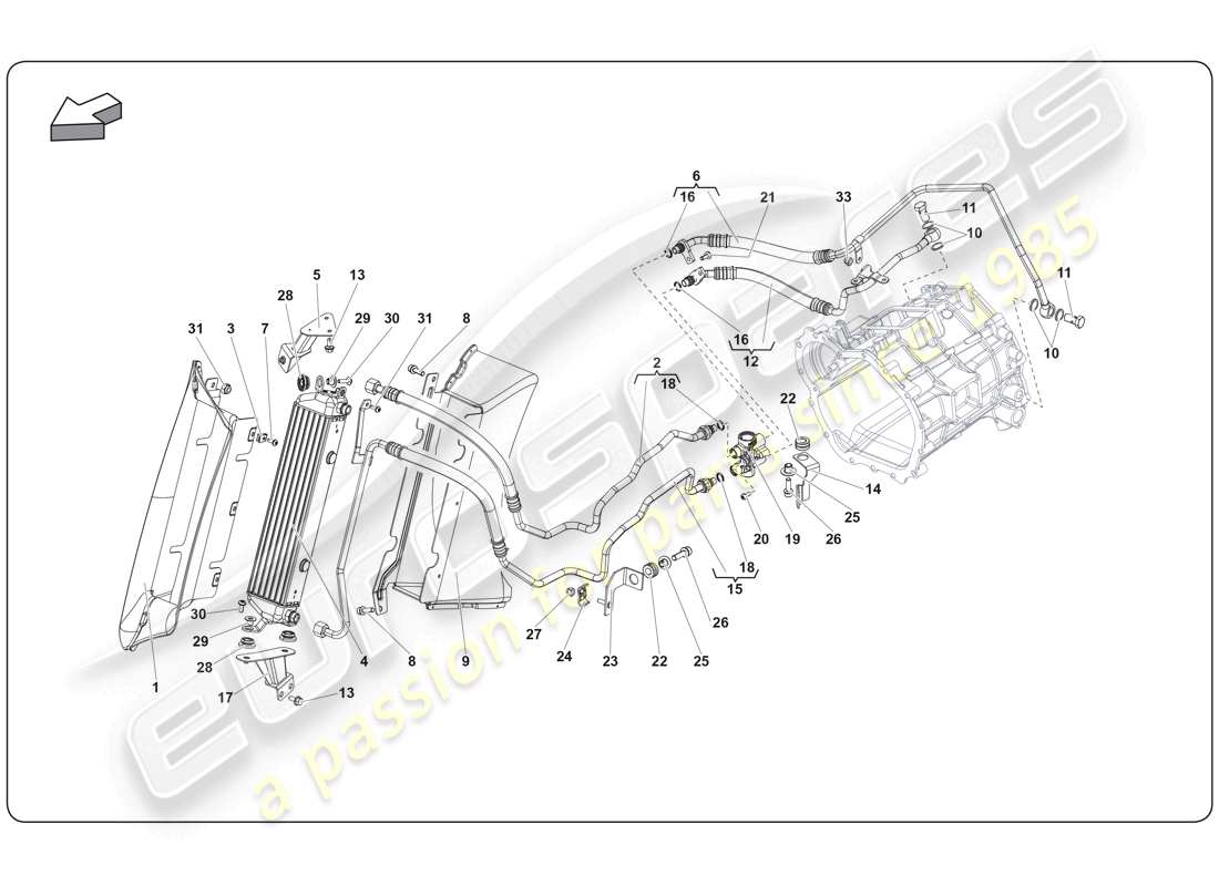 lamborghini super trofeo (2009-2014) diagrama de piezas del enfriador de aceite