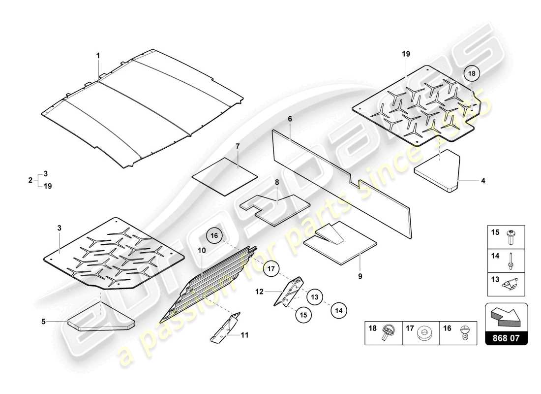 lamborghini lp750-4 sv coupe (2015) decoración interior diagrama de piezas