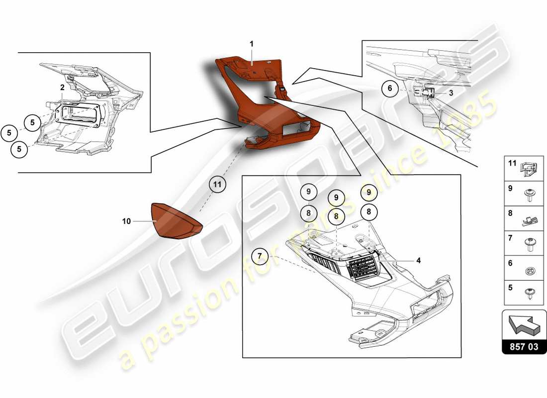 lamborghini centenario coupe (2017) tablero de instrumentos diagrama de piezas