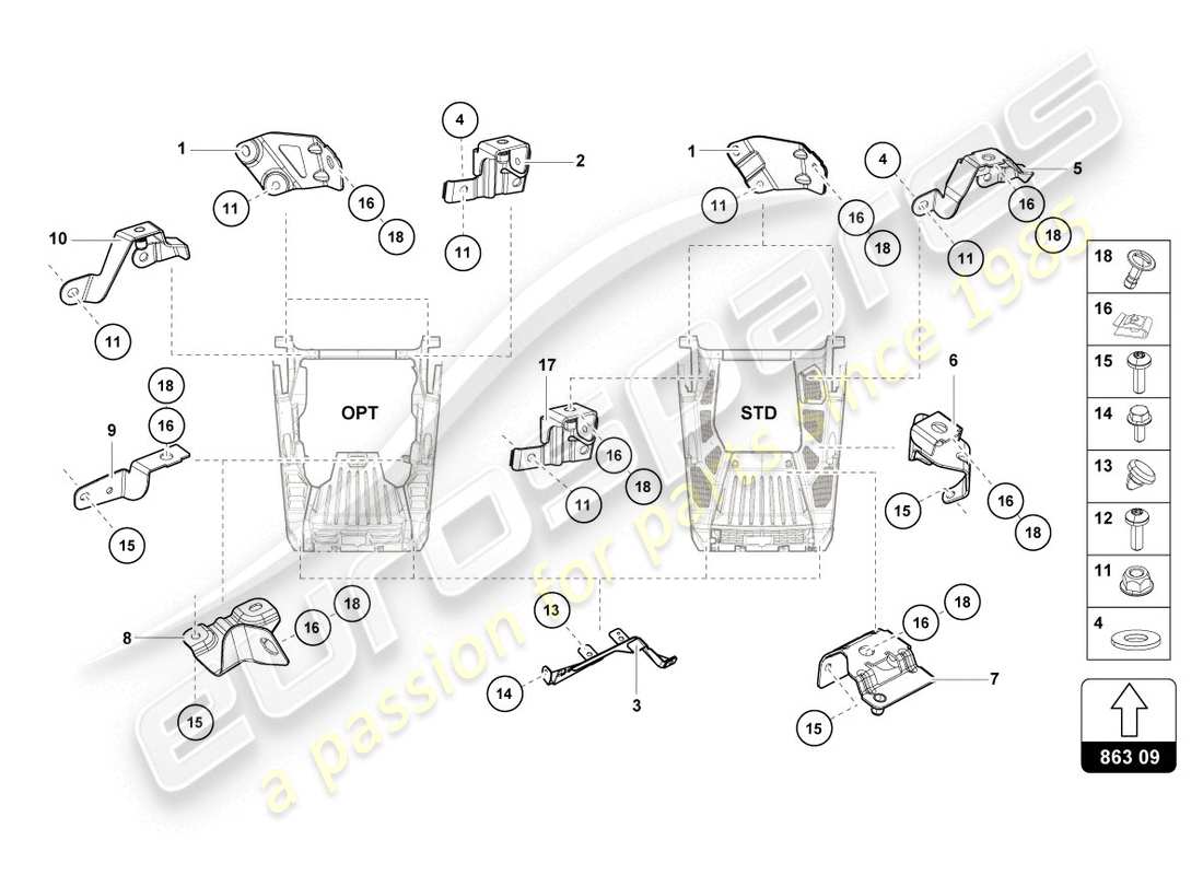 lamborghini lp580-2 coupe (2016) fijación de piezas para el motor diagrama de piezas