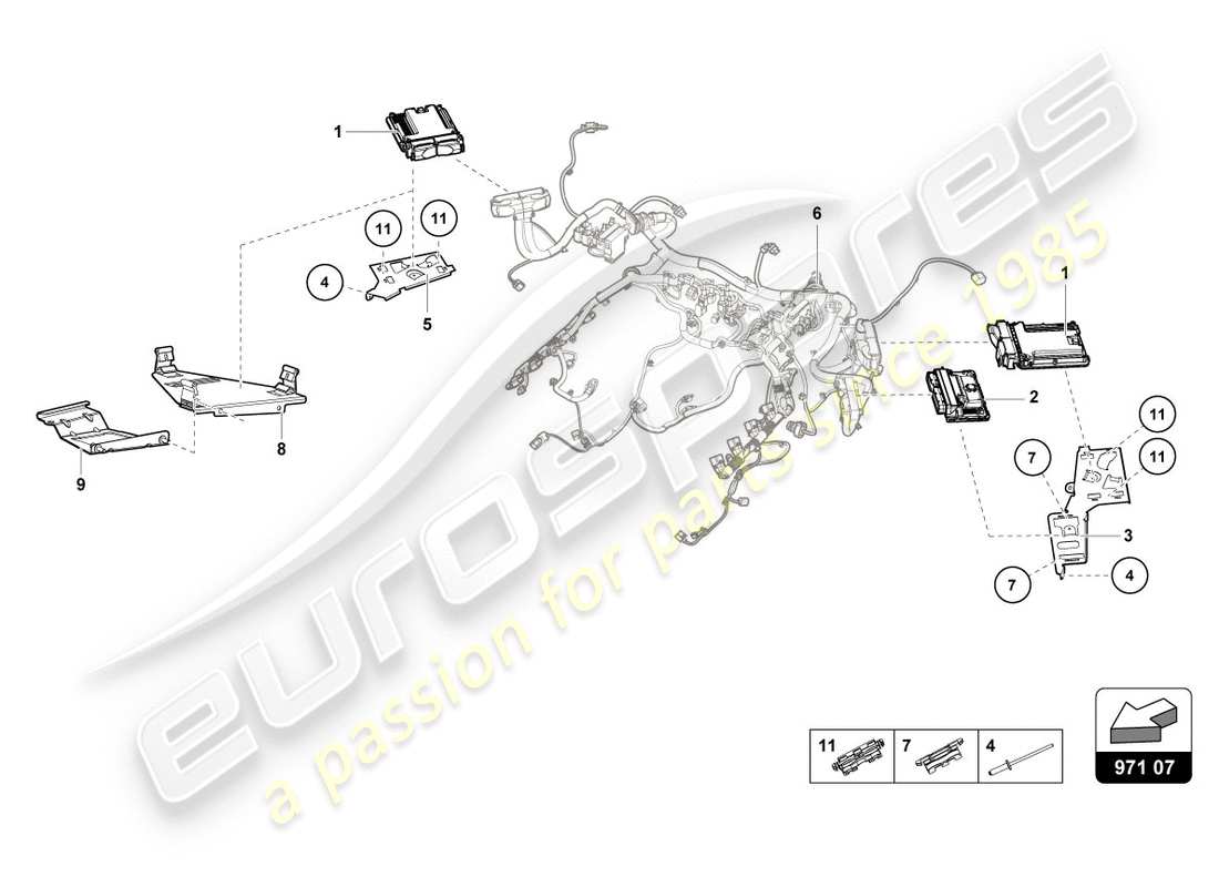 lamborghini lp580-2 spyder (2019) diagrama de piezas de la unidad de control del motor