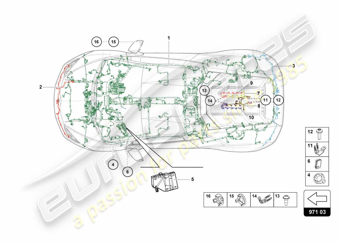 lamborghini lp600-4 zhong coupe (2015) diagrama de piezas del centro de cableado