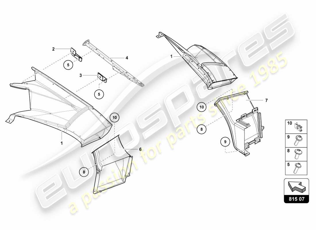 lamborghini centenario roadster (2017) conducto de aire trasero de cartón diagrama de piezas