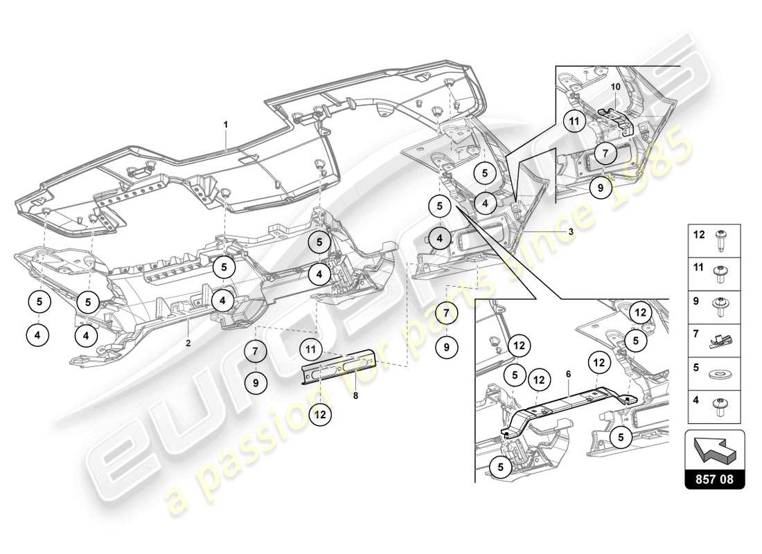 lamborghini 2019 (lp770-4 svj roadster) diagrama de piezas del panel de instrumentos
