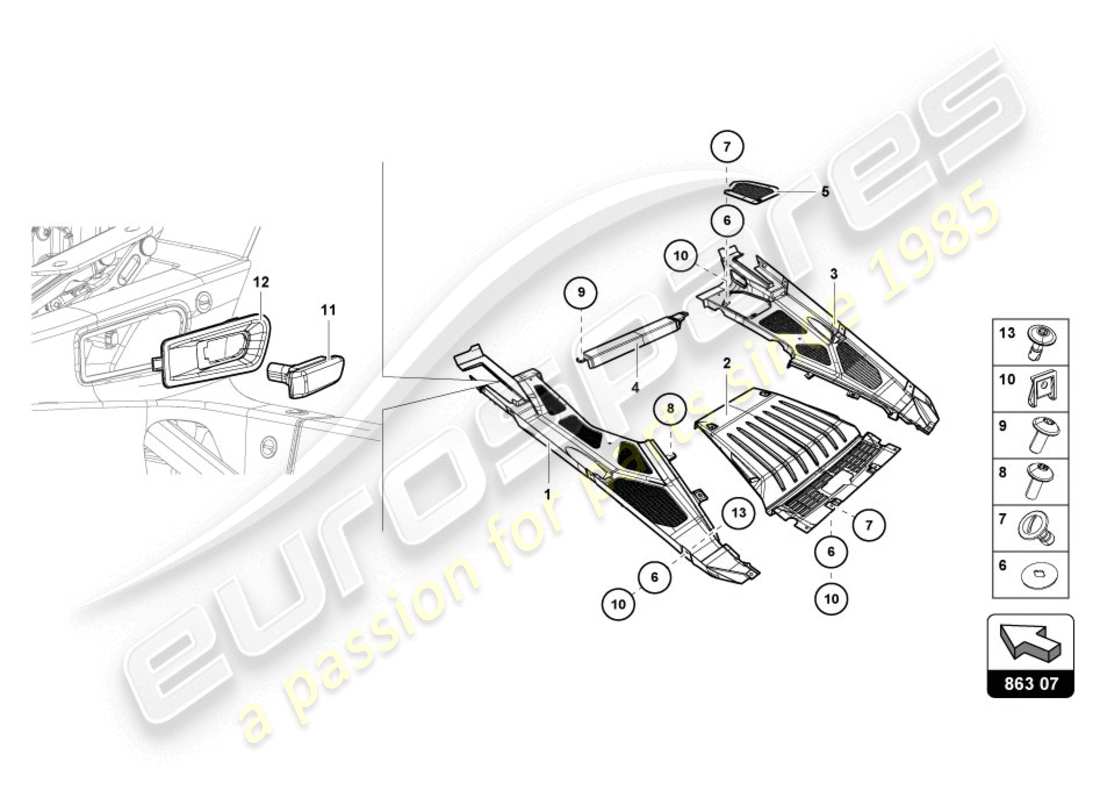 lamborghini lp610-4 coupe (2019) diagrama de piezas de la cubierta del motor
