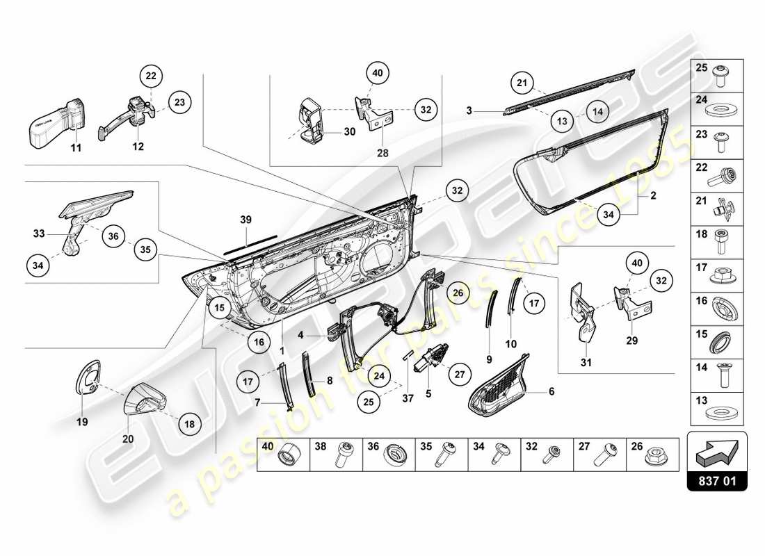 lamborghini 2019 (lp580-2 coupe) diagrama de piezas de puertas