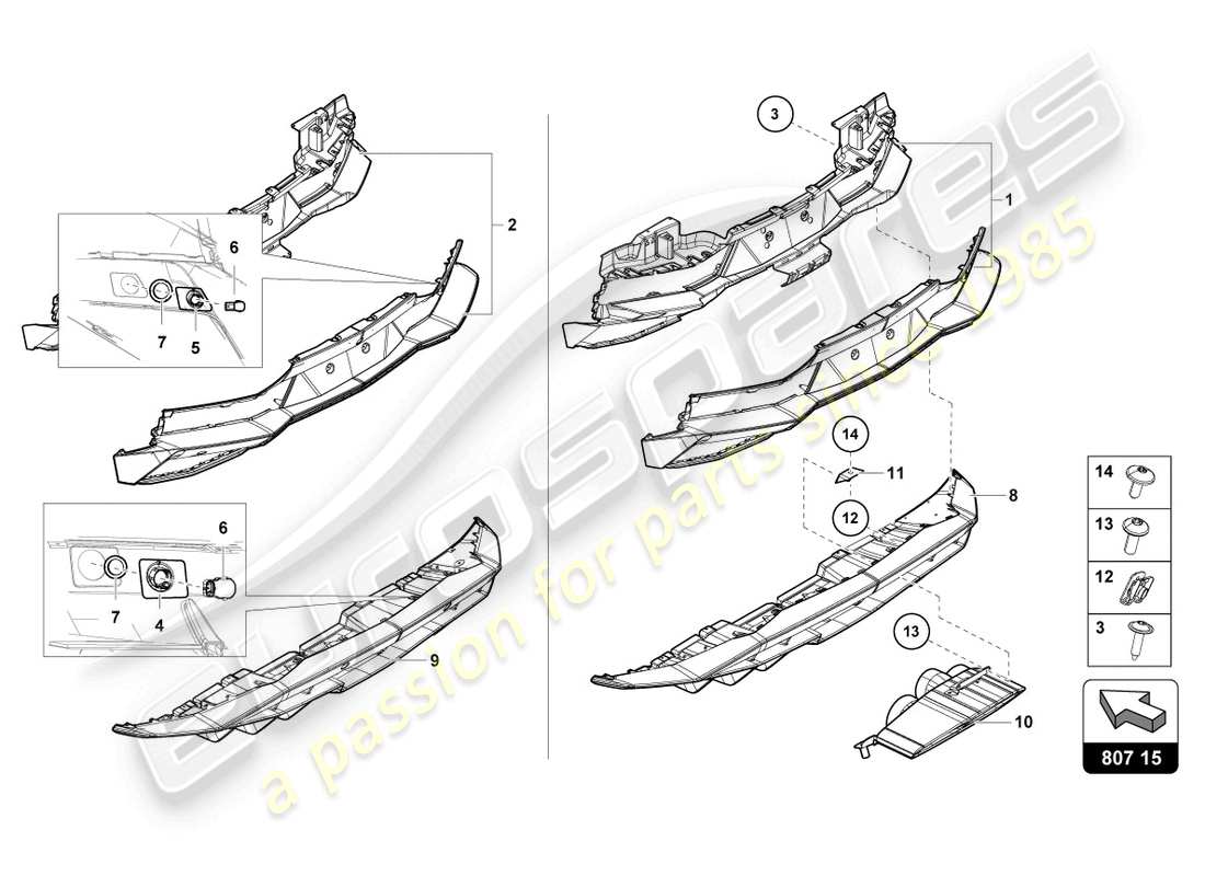 lamborghini 2017 (lp740-4 s coupe) parachoques trasero completo diagrama de pieza