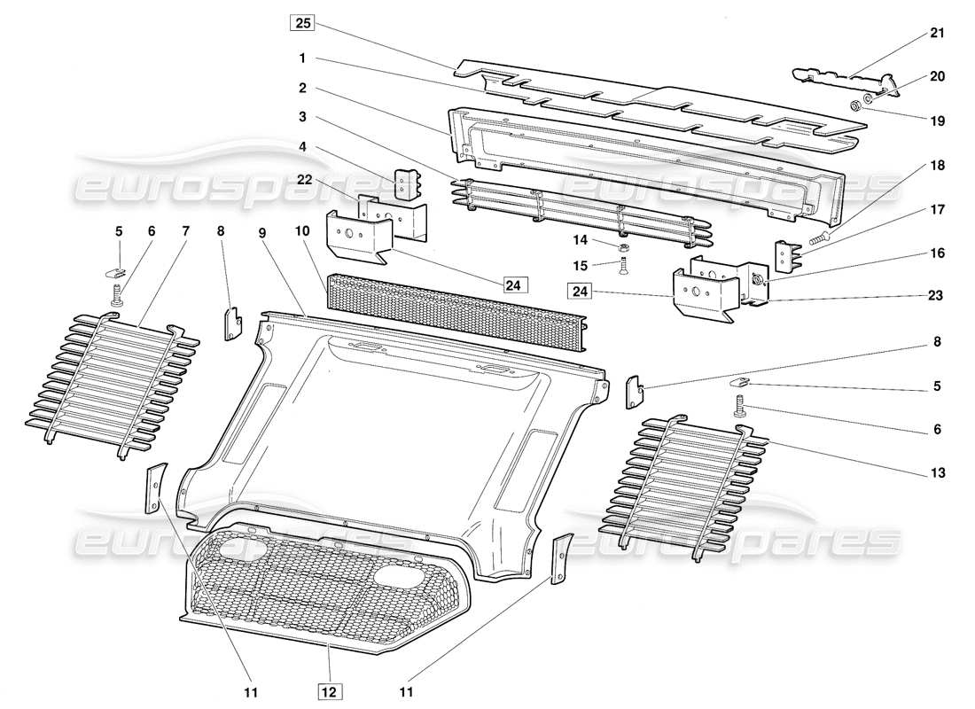 lamborghini diablo (1991) diagrama de piezas de los elementos de la carrocería trasera (válido para la versión 1992 de junio)