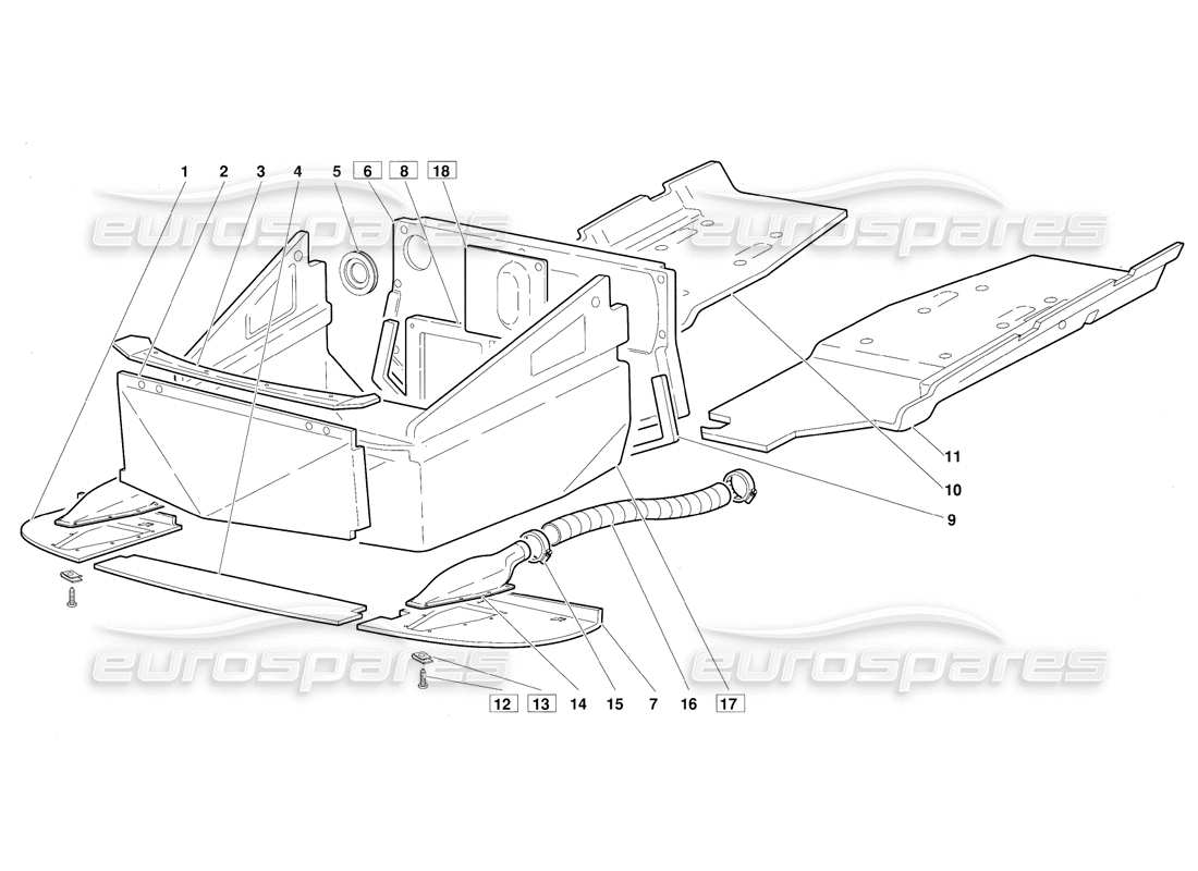 lamborghini diablo (1991) diagrama de piezas de paneles de piso con marco (válido para la versión 1992 de junio)