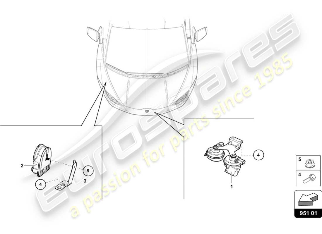 lamborghini evo coupe (2020) diagrama de piezas de la bocina de señal