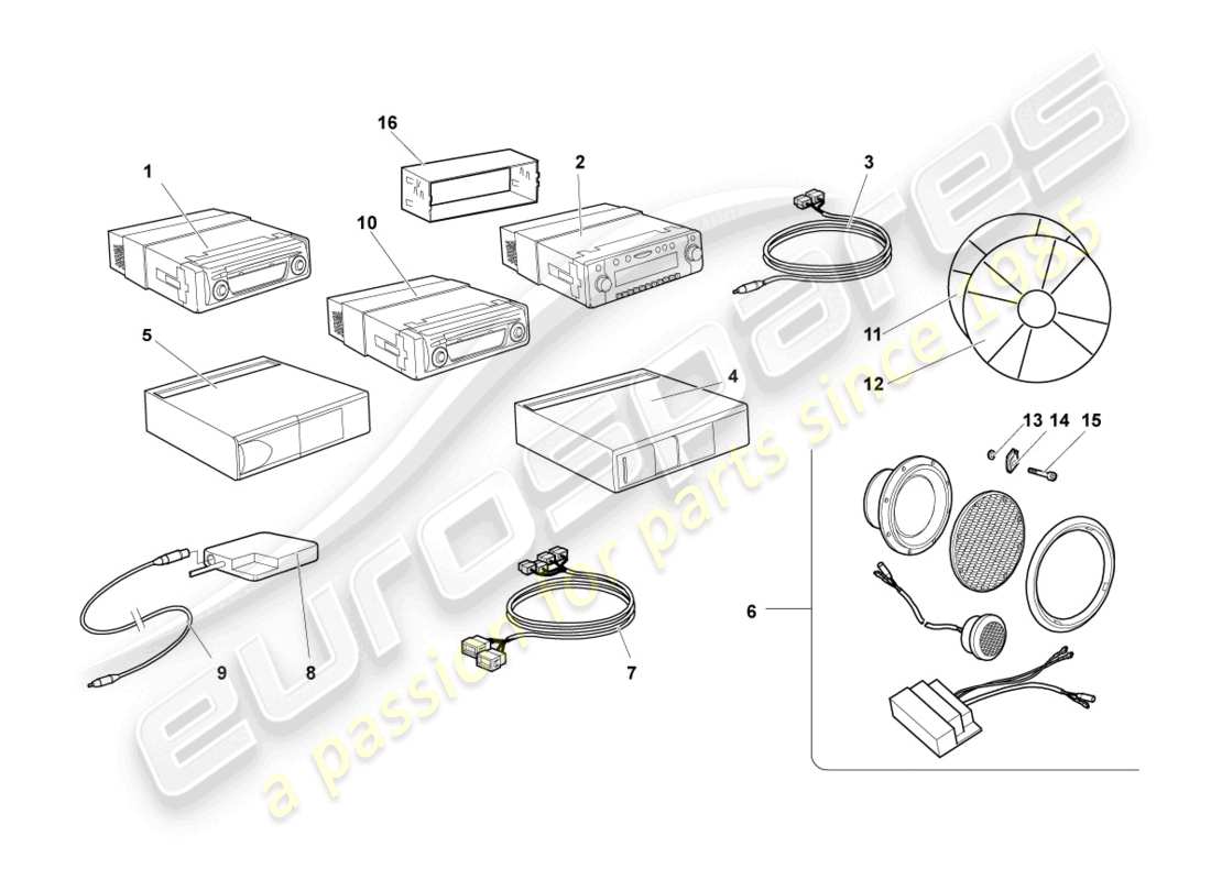 lamborghini murcielago roadster (2005) piezas eléctricas para sistema de audio diagrama de partes