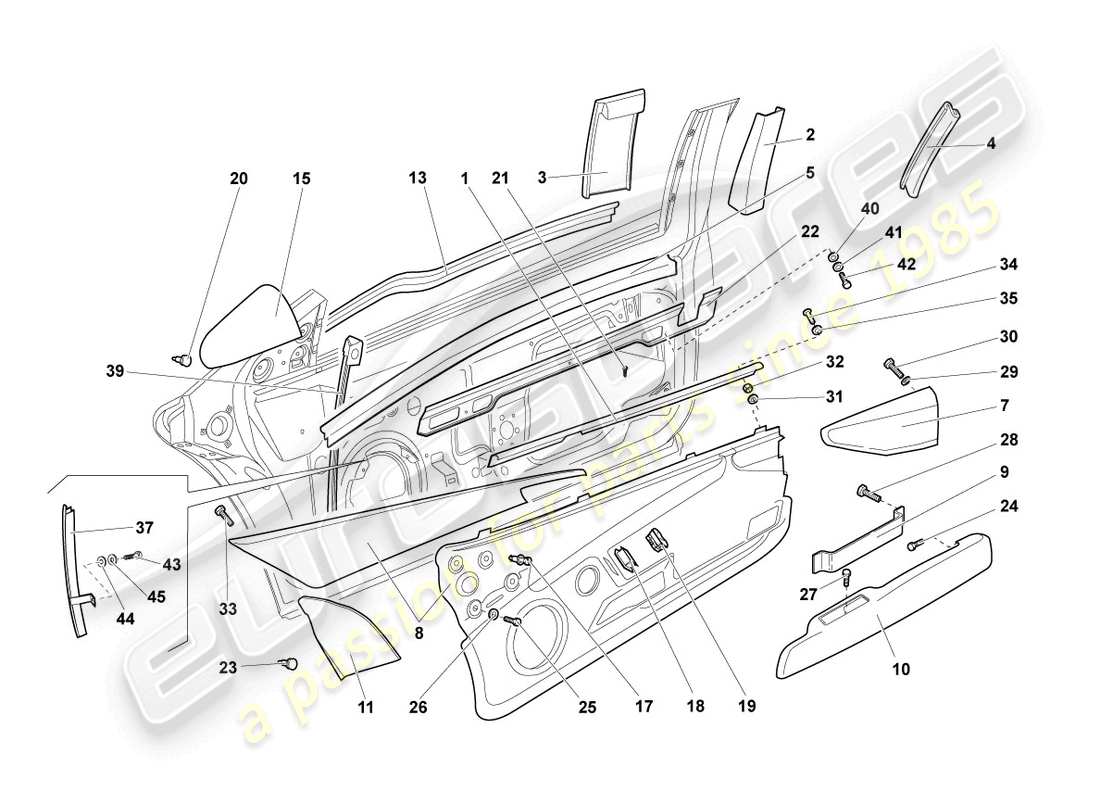 lamborghini murcielago roadster (2006) diagrama de piezas de la guía de ventana