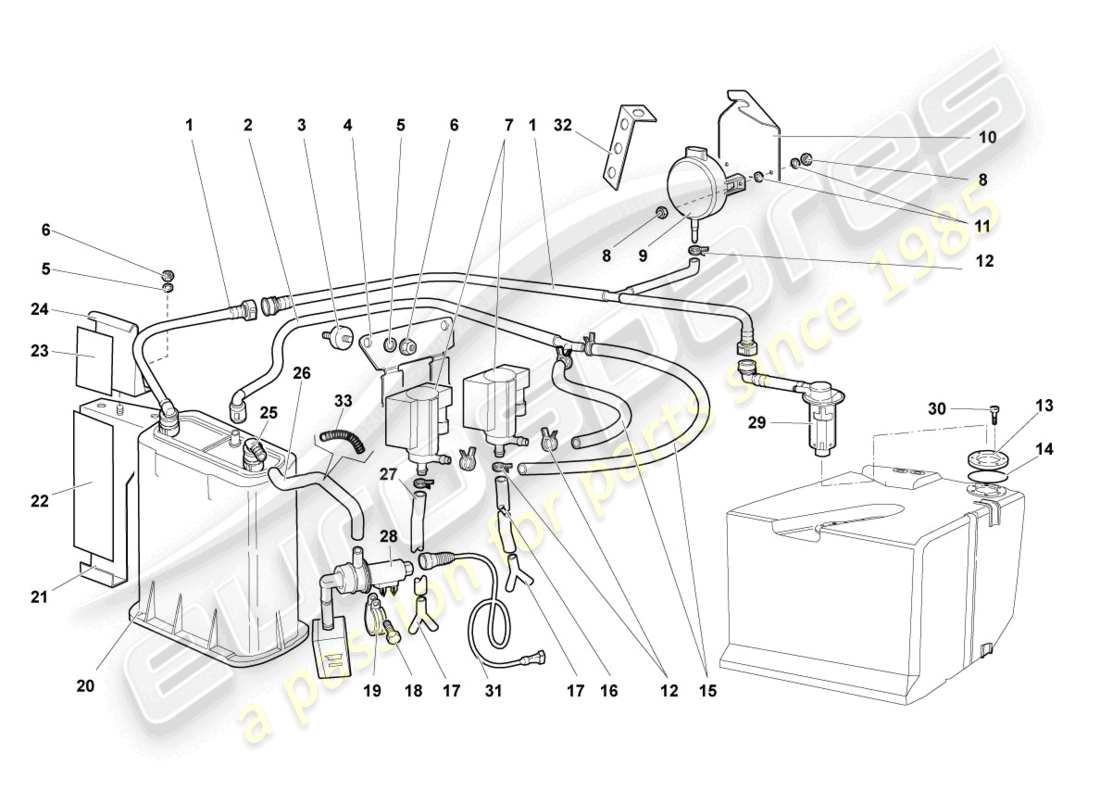 lamborghini murcielago coupe (2006) diagrama de piezas del recipiente de carbón activado