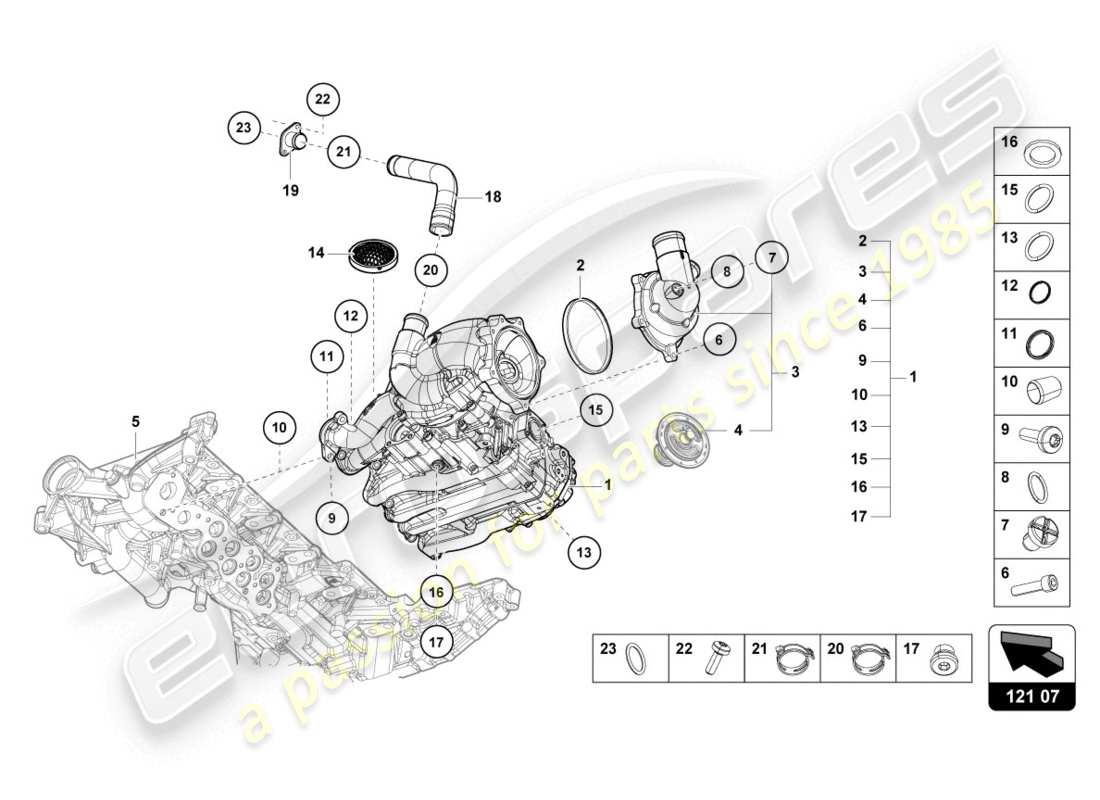 lamborghini evo spyder (2020) bomba de aceite diagrama de piezas