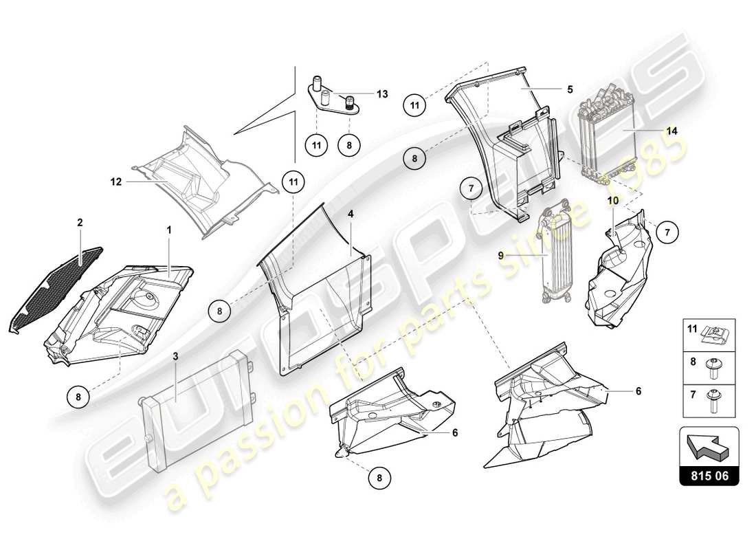 lamborghini lp750-4 sv roadster (2016) diagrama de piezas de cartón para conductos de aire