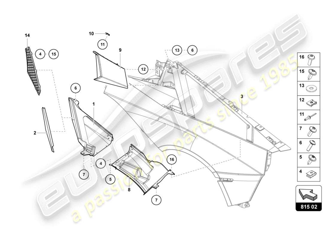 lamborghini lp750-4 sv coupe (2016) placa de embalaje de entrada de aire diagrama de piezas