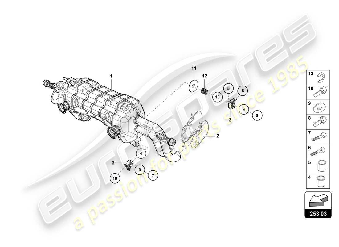 lamborghini 2016 (lp610-4 spyder) diagrama de piezas del silenciador trasero