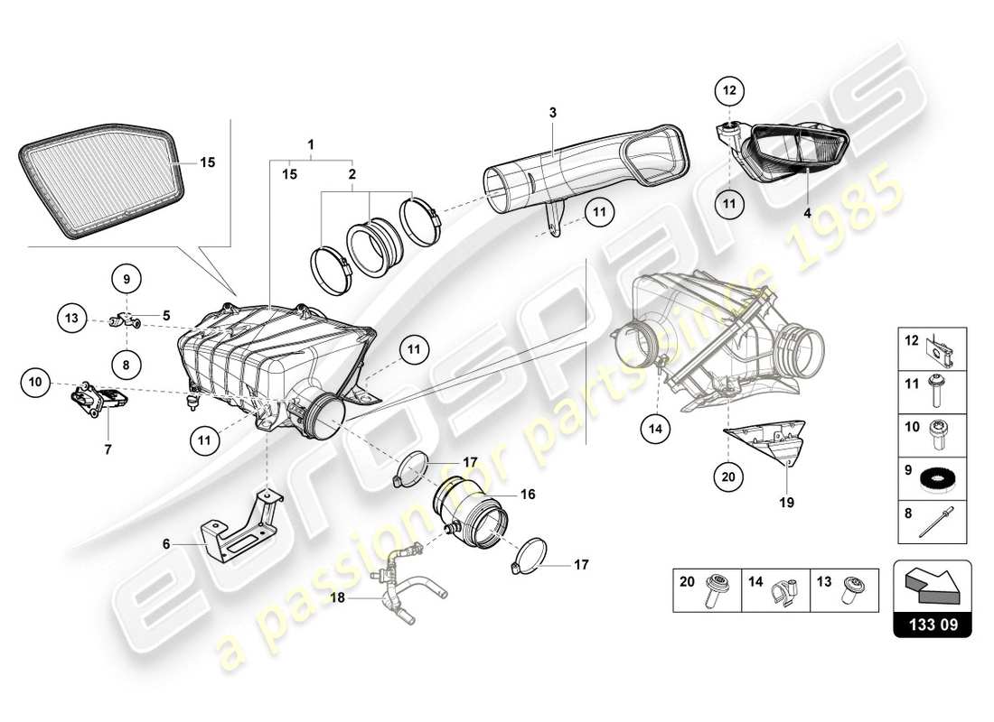 lamborghini evo spyder 2wd (2020) diagrama de piezas de la carcasa del filtro de aire