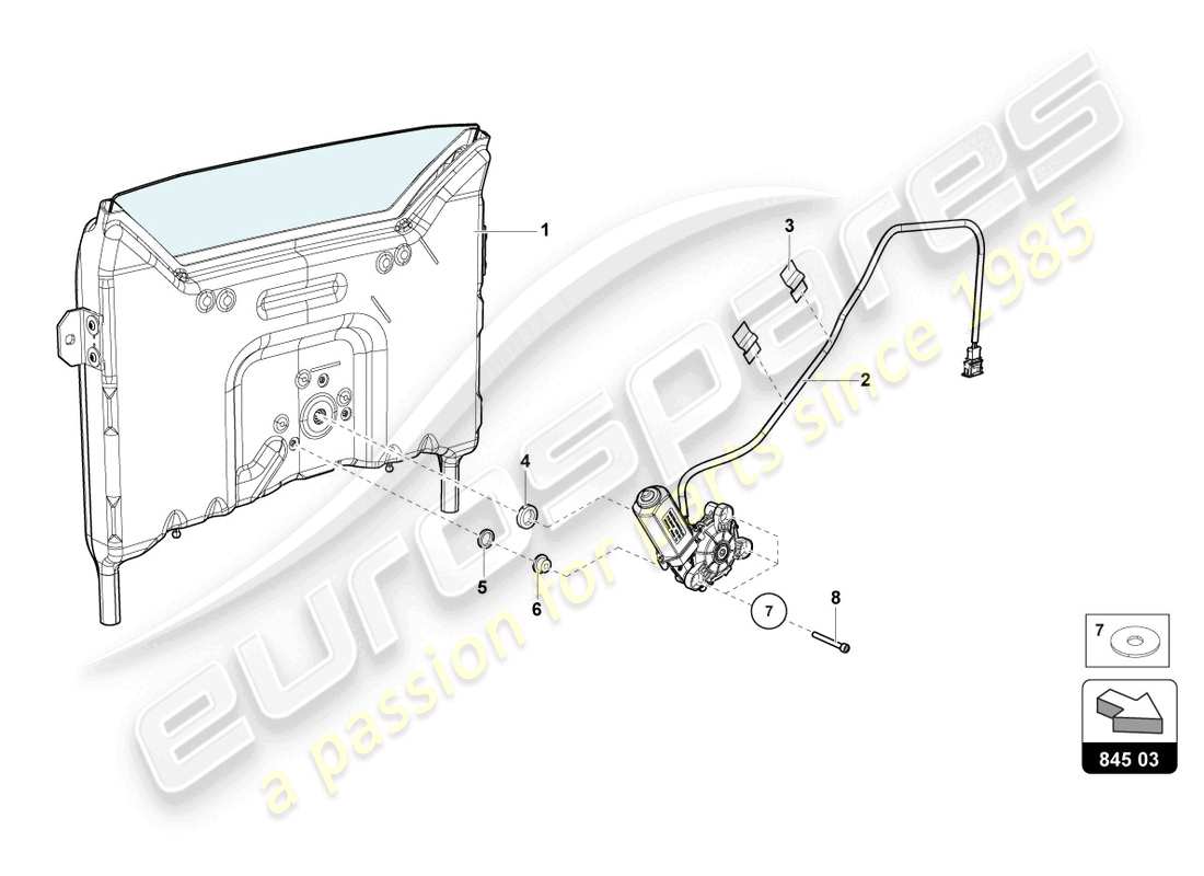lamborghini 2019 (lp770-4 svj roadster) diagrama de piezas de la ventana trasera