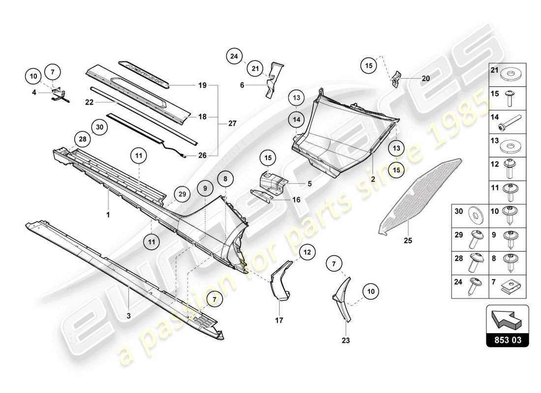 lamborghini 2019 (lp740-4 s coupe) lateral externo inferior para alojamiento de rueda diagrama de piezas