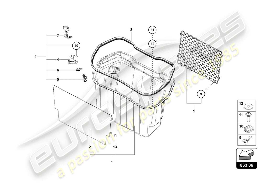 lamborghini 2016 (lp750-4 sv coupe) embellecedores del maletero de equipaje diagrama de piezas