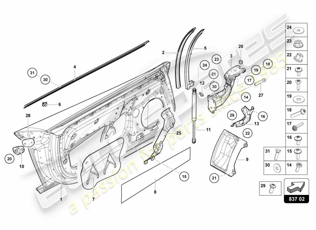 lamborghini lp700-4 coupe (2012) diagrama de piezas de la puerta del conductor y del pasajero