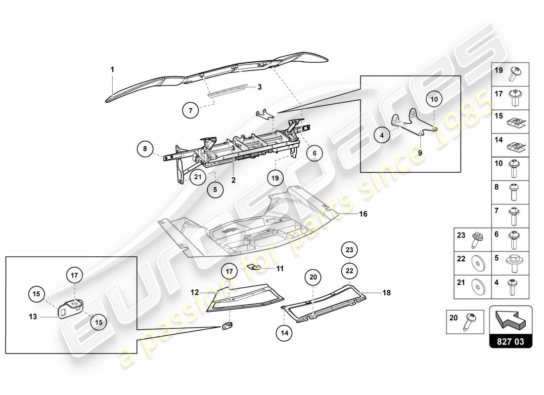 lamborghini lp700-4 coupe (2012) diagrama de piezas del spoiler trasero
