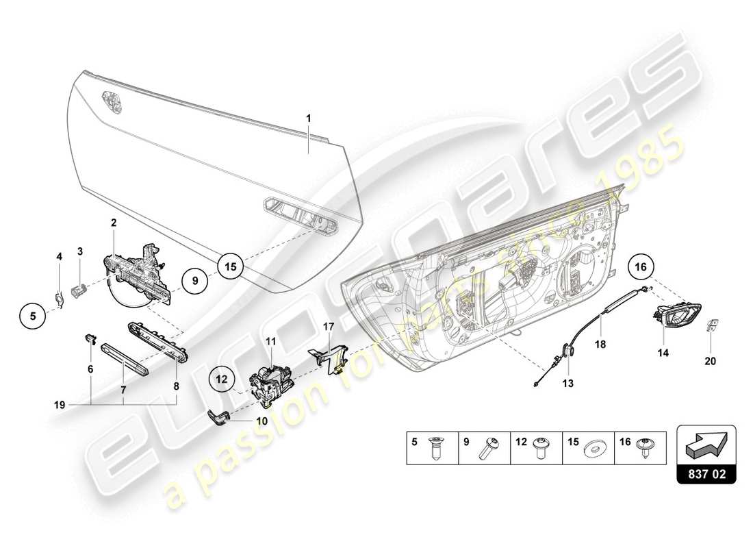 lamborghini evo spyder 2wd (2020) manijas de puerta diagrama de piezas