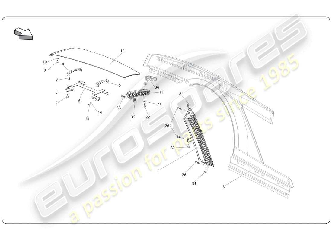 lamborghini super trofeo (2009-2014) diagrama de piezas del guardabarros trasero