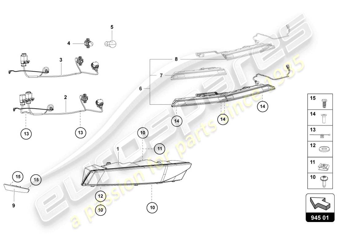 lamborghini lp720-4 coupe 50 (2014) diagrama de piezas de la luz trasera