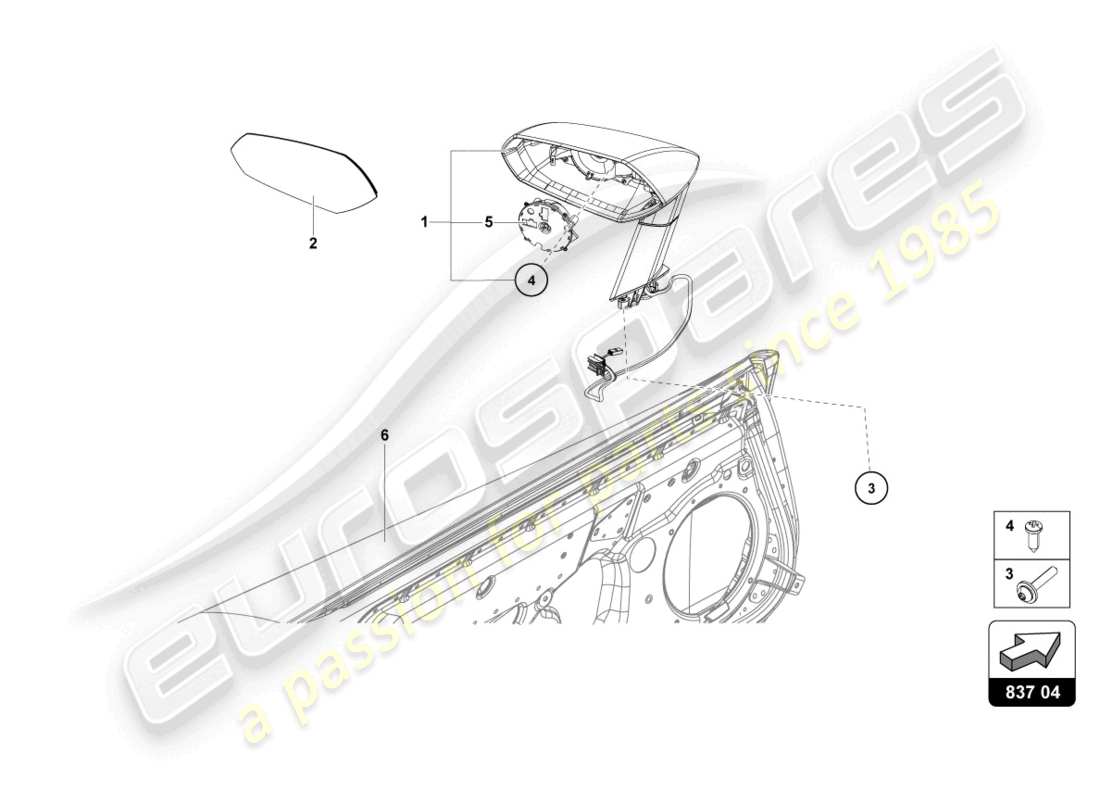 lamborghini 2018 (lp740-4 s roadster) espejo exterior diagrama de piezas