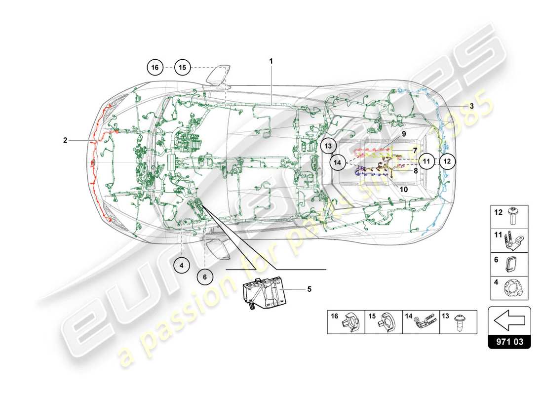 lamborghini lp610-4 coupe (2016) alambrado diagrama de piezas