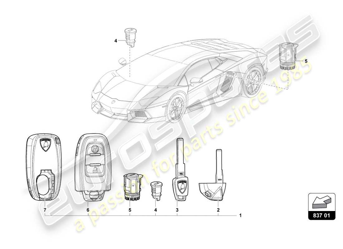 lamborghini lp700-4 coupe (2012) cilindro de cerradura con llaves diagrama de piezas