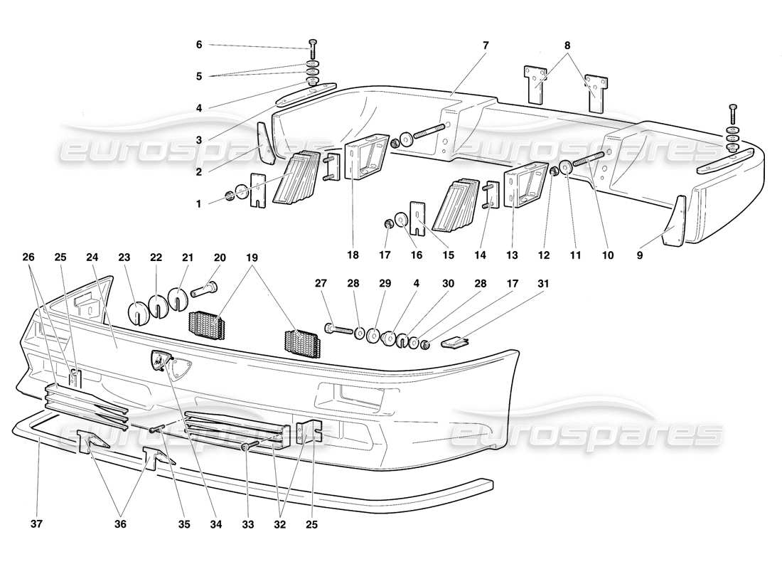 lamborghini diablo se30 (1995) diagrama de piezas de parachoques