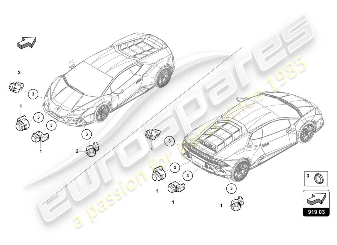lamborghini evo spyder 2wd (2020) ayuda al aparcamiento diagrama de piezas