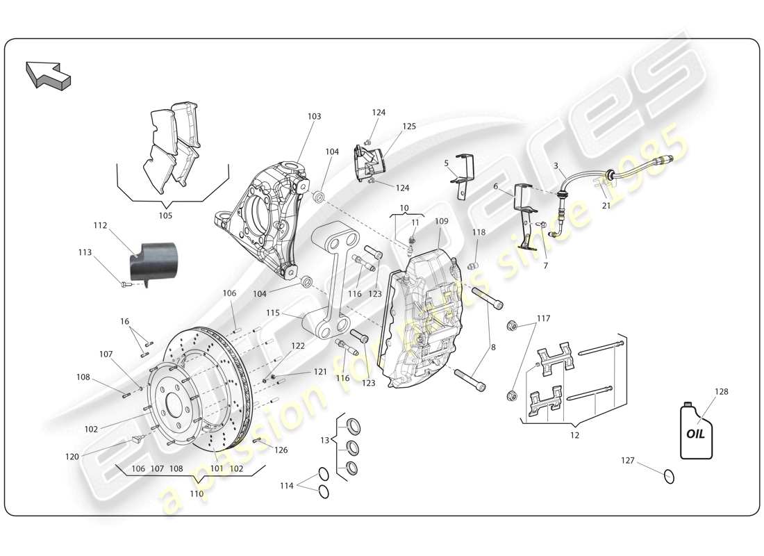lamborghini super trofeo (2009-2014) diagrama de piezas del disco de freno delantero