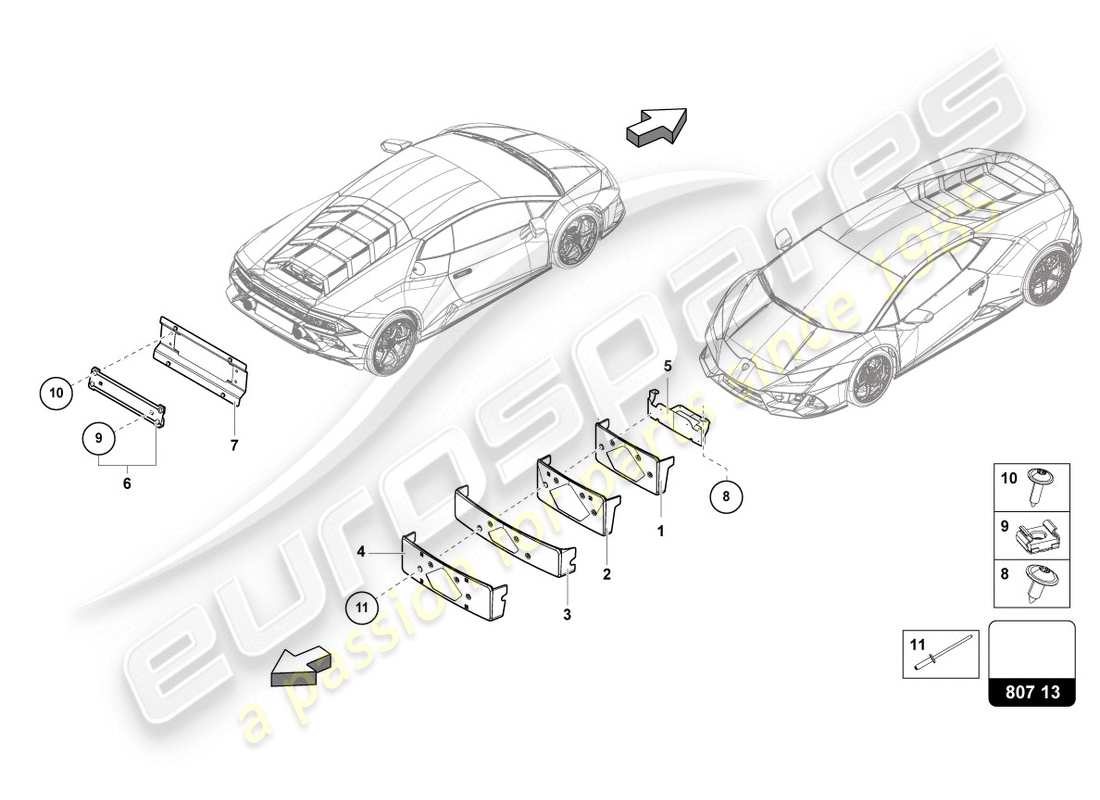 lamborghini evo spyder 2wd (2020) portamatrícula diagrama de piezas